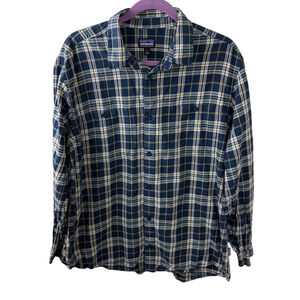Patagonia Pima Cotton Plaid Long Sleeve Button Up Shirt Men’s Sz XL Blue Organic
